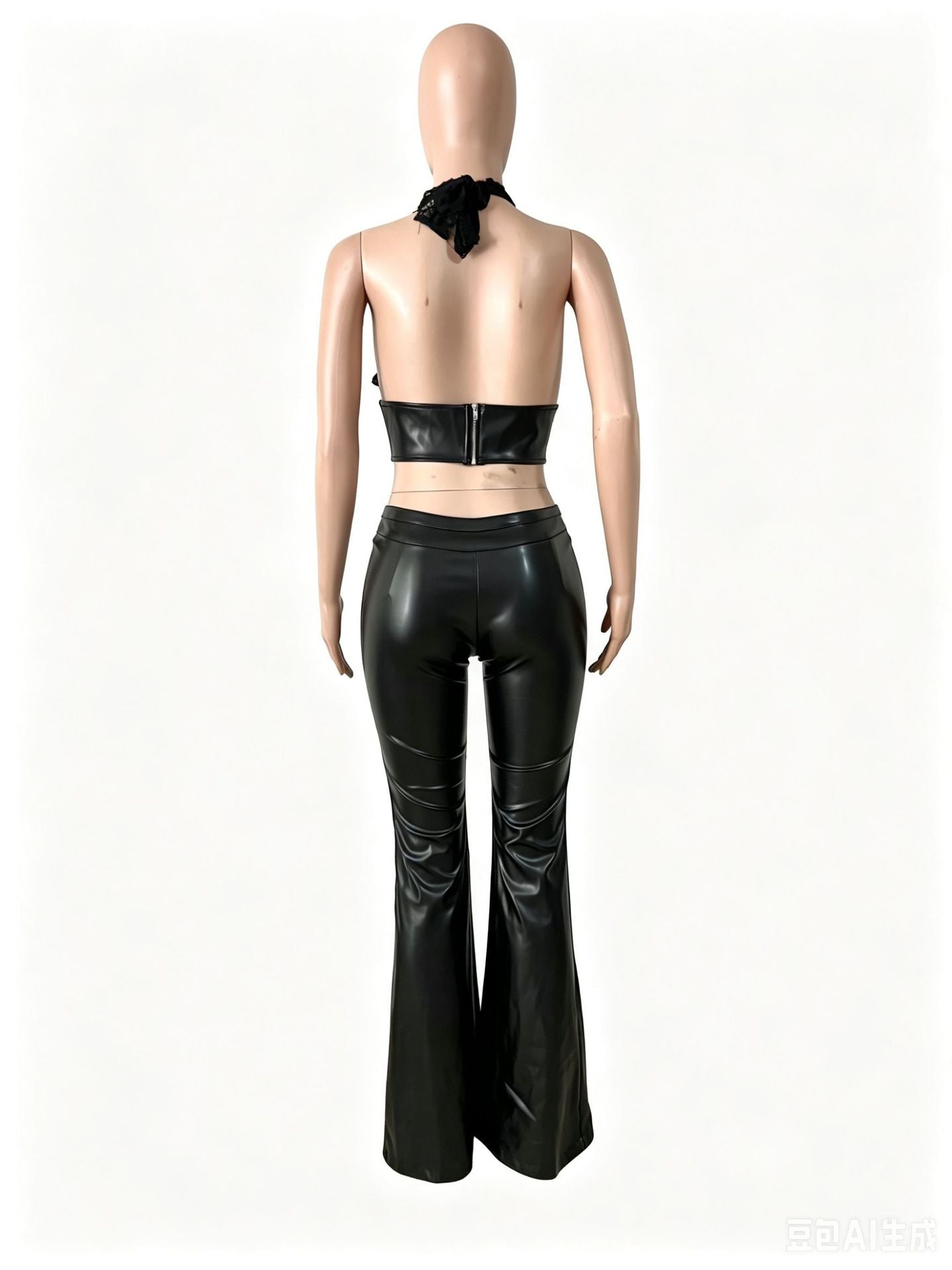 Lace Halter Corset Top & Flare Pants Set Women
