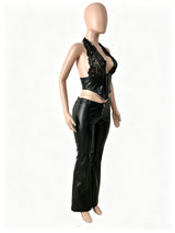 Lace Halter Corset Top & Flare Pants Set Women