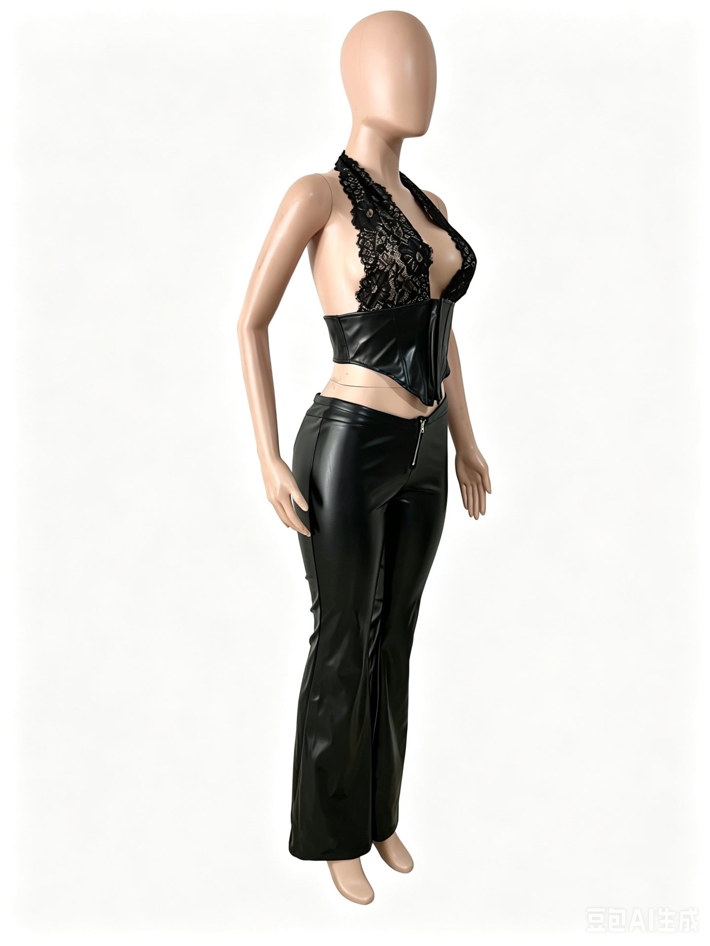 Lace Halter Corset Top & Flare Pants Set Women