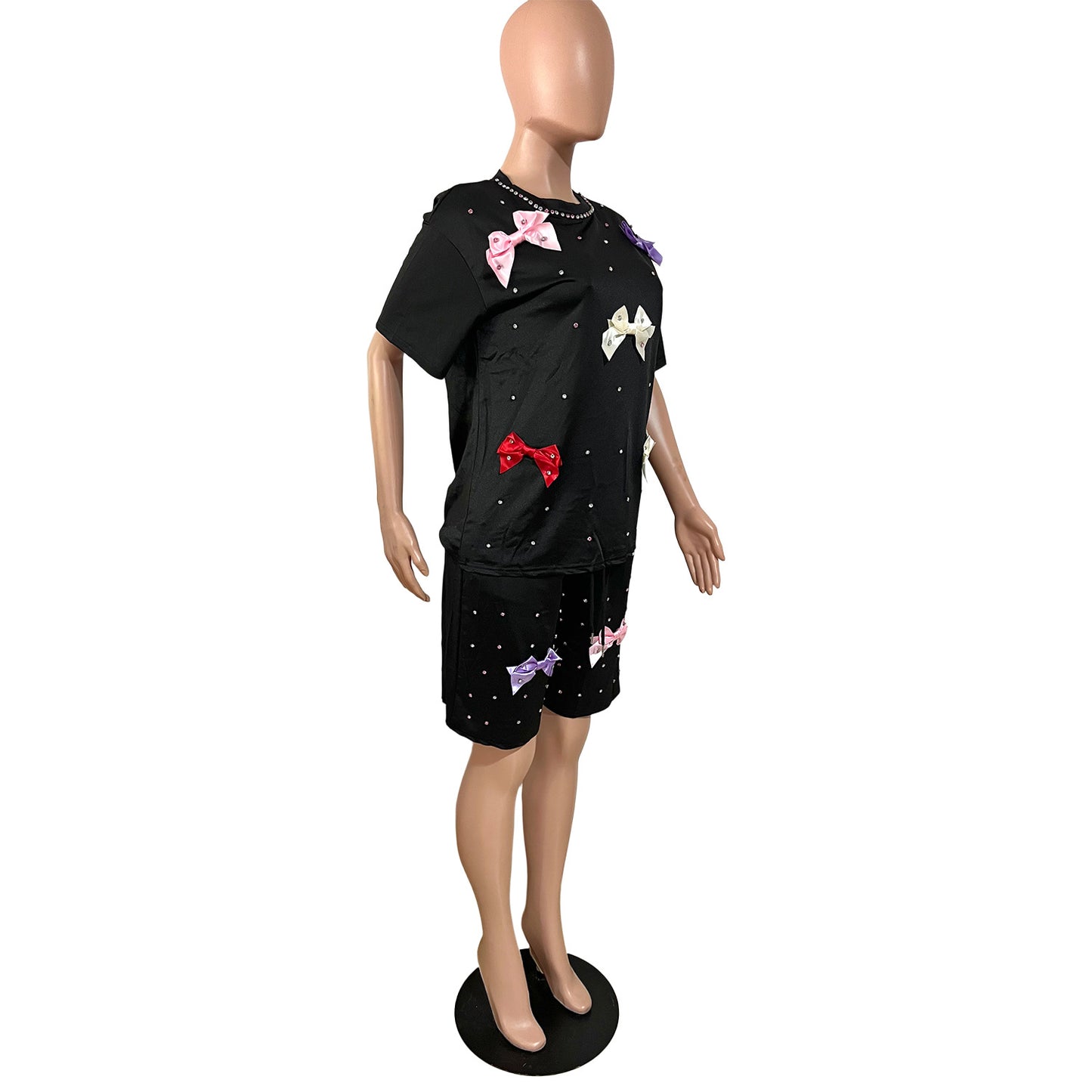 Women`s Bow Detail Tee & Drawstring Shorts Set