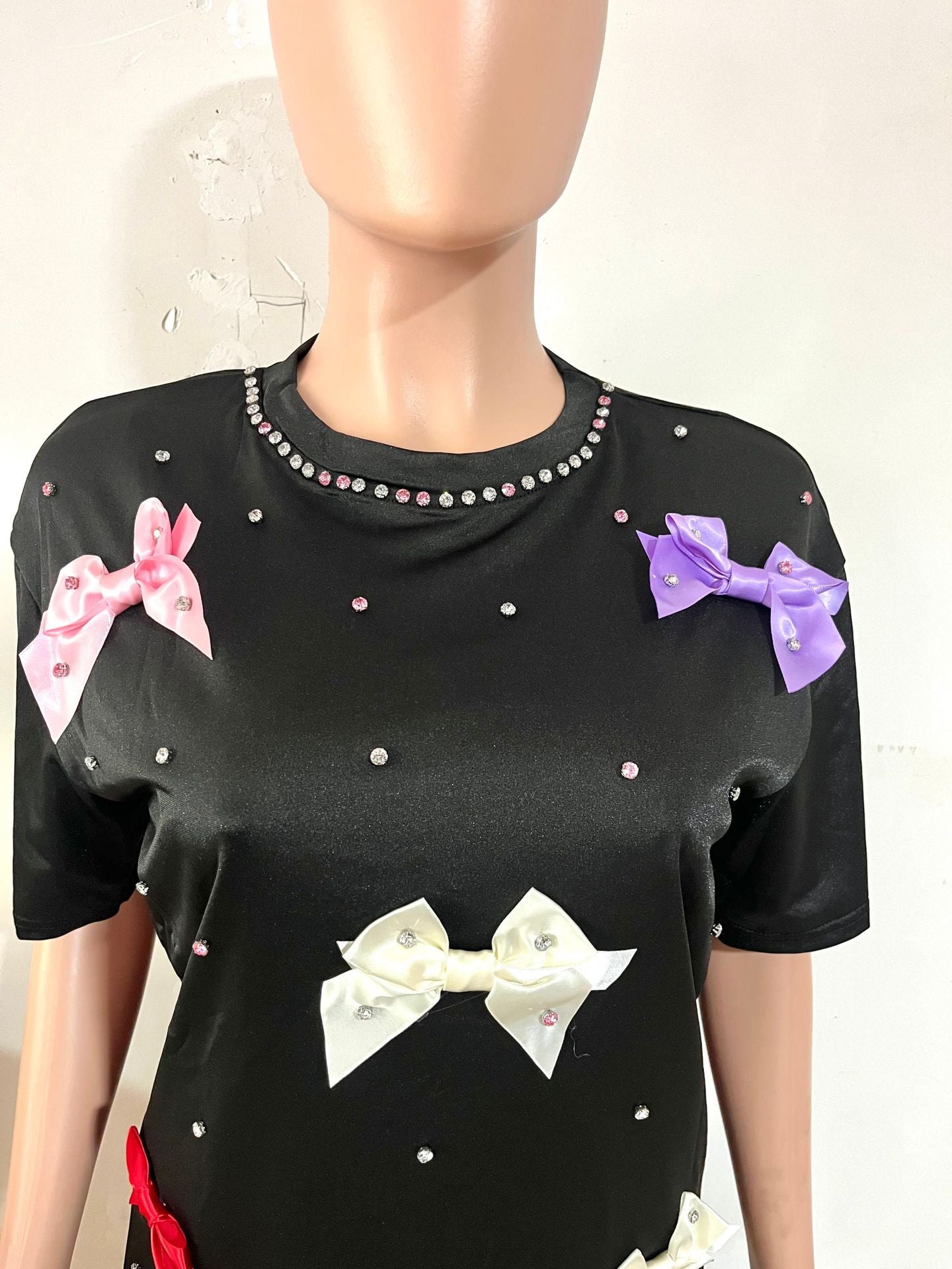 Women`s Bow Detail Tee & Drawstring Shorts Set