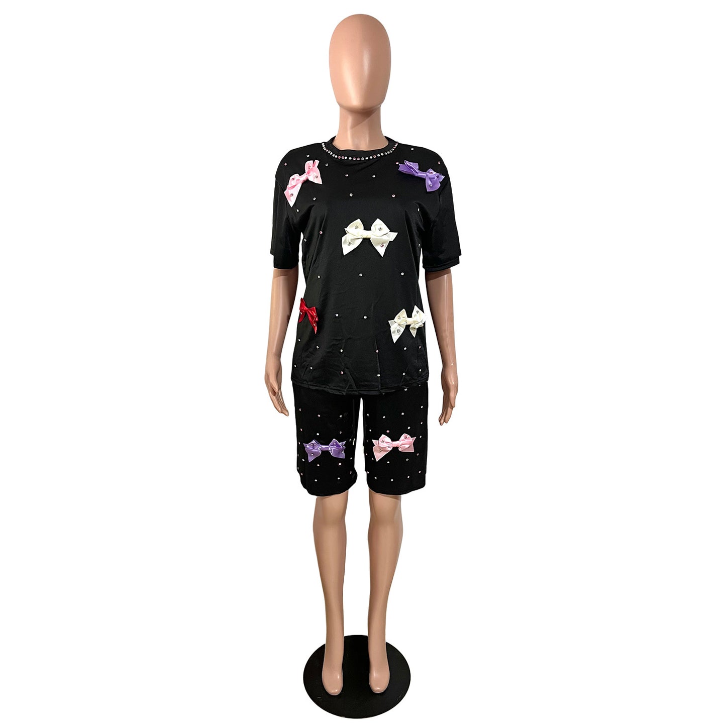 Women`s Bow Detail Tee & Drawstring Shorts Set