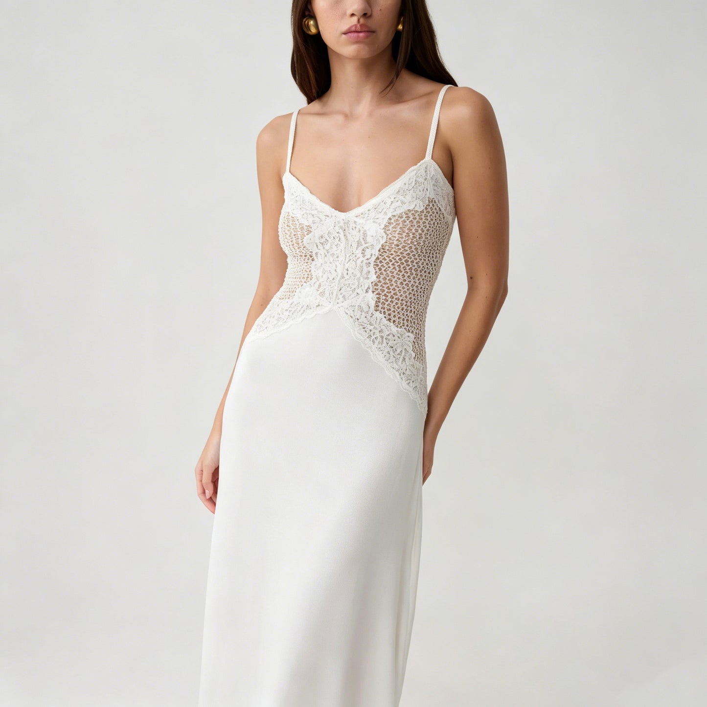 Women`s Lace Trim Spaghetti Strap Maxi Dress Style