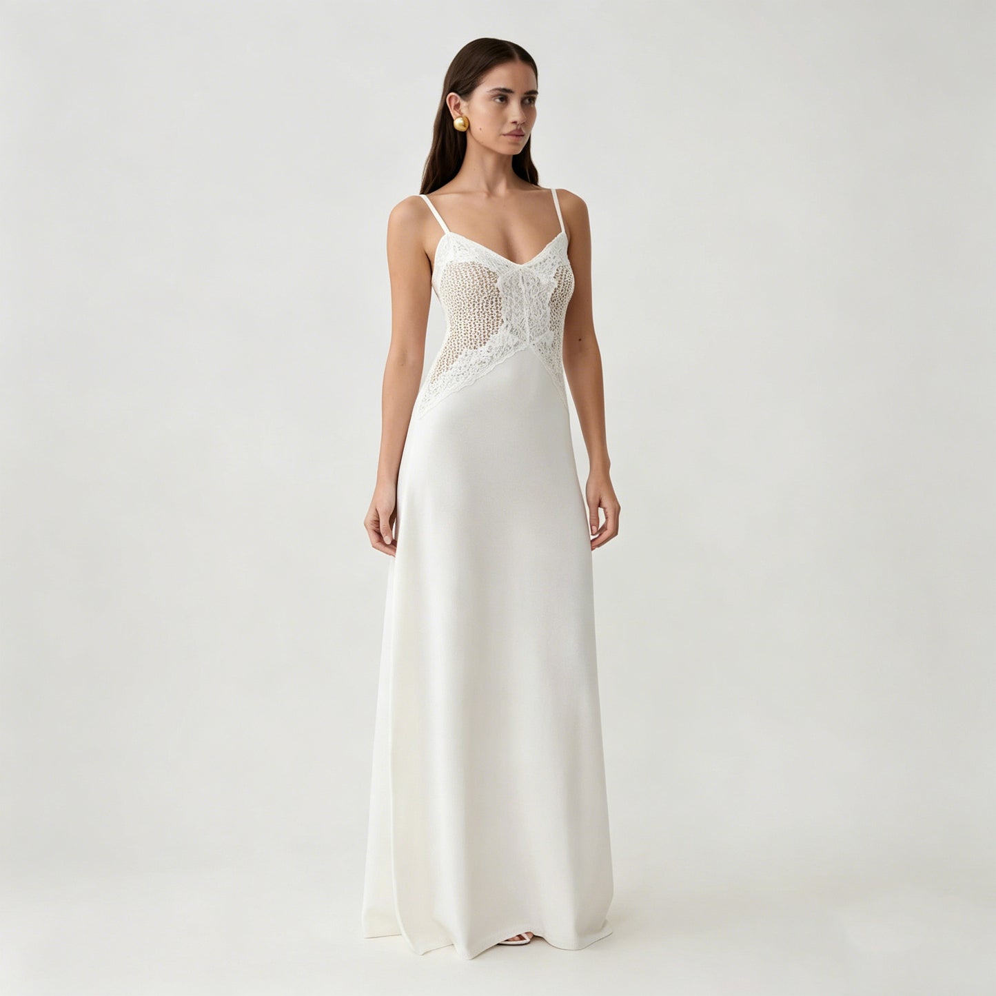 Women`s Lace Trim Spaghetti Strap Maxi Dress Style