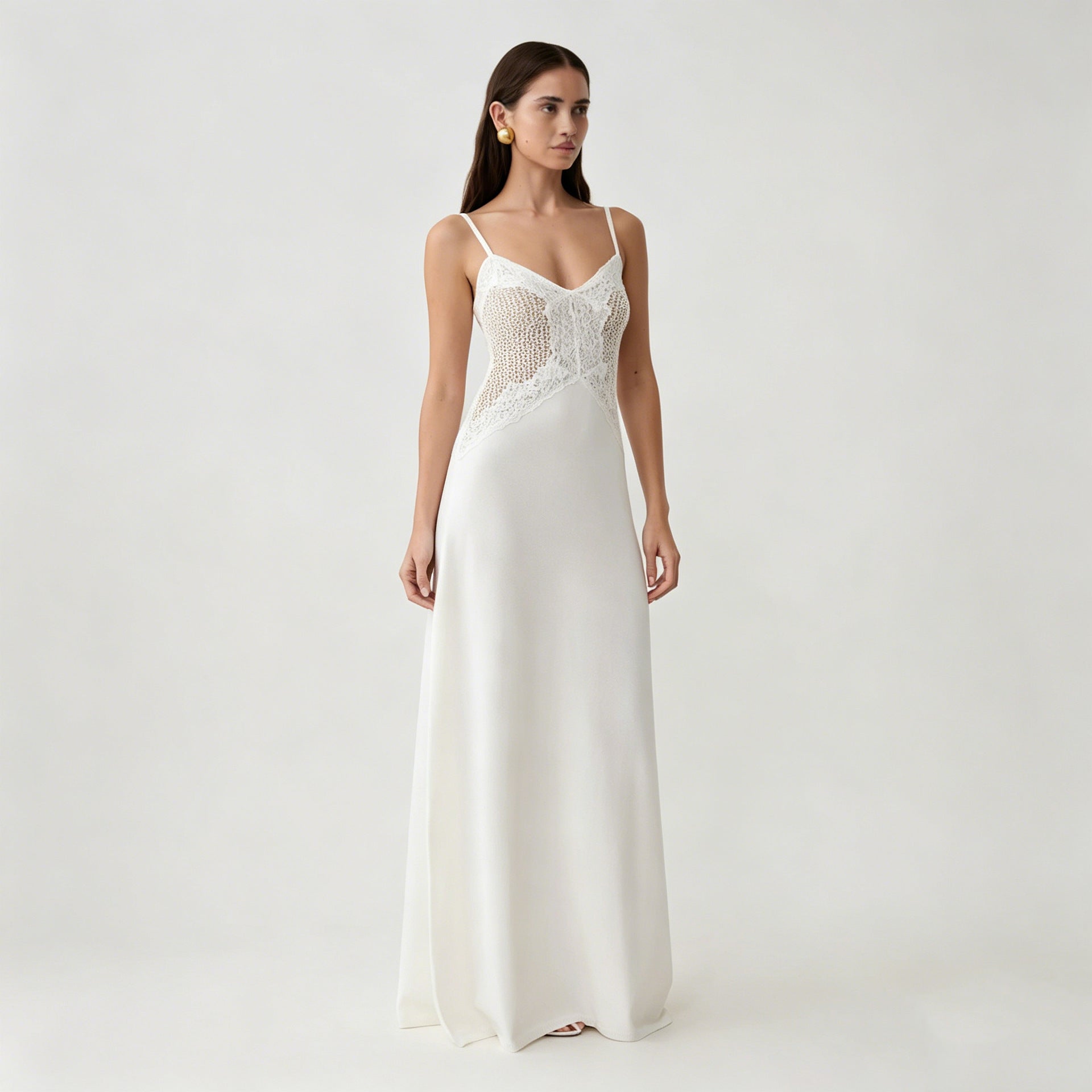 Women`s Lace Trim Spaghetti Strap Maxi Dress Style