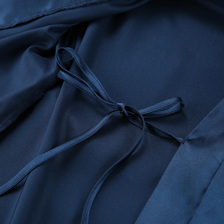 Women`s Satin Feather Trim Robe Sleepwear Set