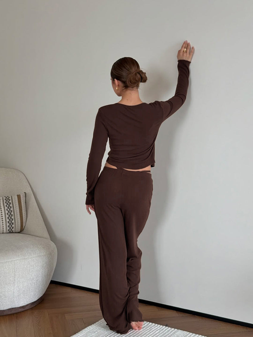 Women`s Button Front Long Sleeve Lounge Set