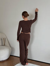 Women`s Button Front Long Sleeve Lounge Set