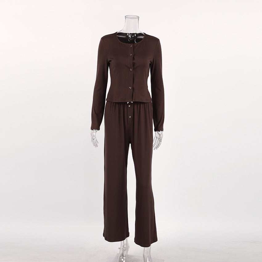 Women`s Button Front Long Sleeve Lounge Set