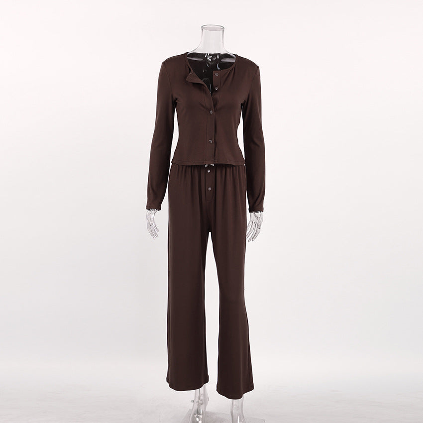 Women`s Button Front Long Sleeve Lounge Set