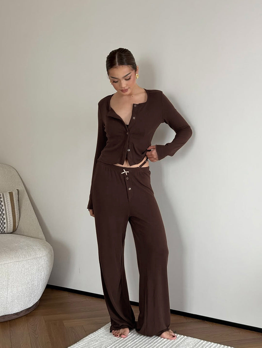 Women`s Button Front Long Sleeve Lounge Set