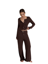 Women`s Button Front Long Sleeve Lounge Set