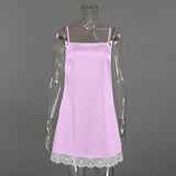 Women`s Feather Trim Lace Hem Satin Sleepwear