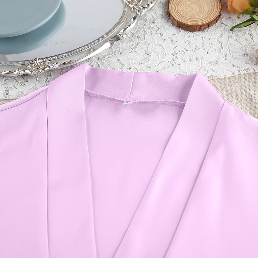 Women`s Feather Trim Lace Hem Satin Sleepwear