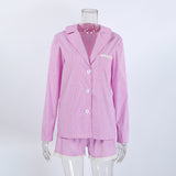 Women`s Striped Button Front Pajama Shorts Set