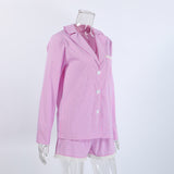 Women`s Striped Button Front Pajama Shorts Set