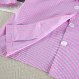 Women`s Striped Button Front Pajama Shorts Set