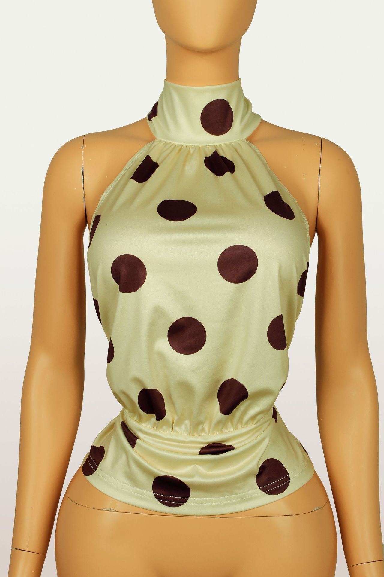Women`s Polka Dot Halter Neck Sleeveless Top