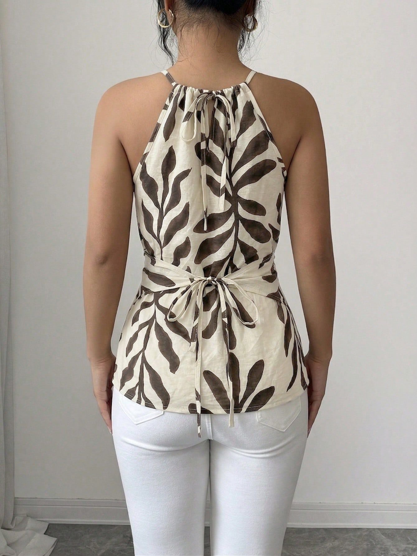 Women`s Printed Halter Neck Wrap Style Top