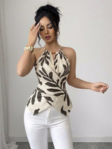 Women`s Printed Halter Neck Wrap Style Top