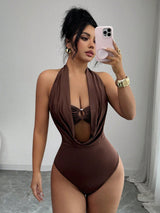Women`s Halter Plunge Cutout One Piece Bodysuit