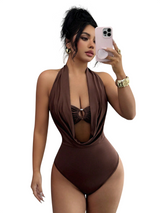 Women`s Halter Plunge Cutout One Piece Bodysuit