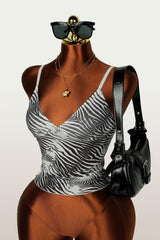 Women`s Printed V Neck Cami Sleeveless Crop Top