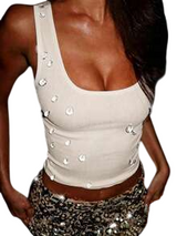 Women`s Rhinestone Ribbed Sleeveless Knit Tank