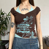 Graphic Print Off Shoulder Fitted Crop Top