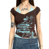 Graphic Print Off Shoulder Fitted Crop Top