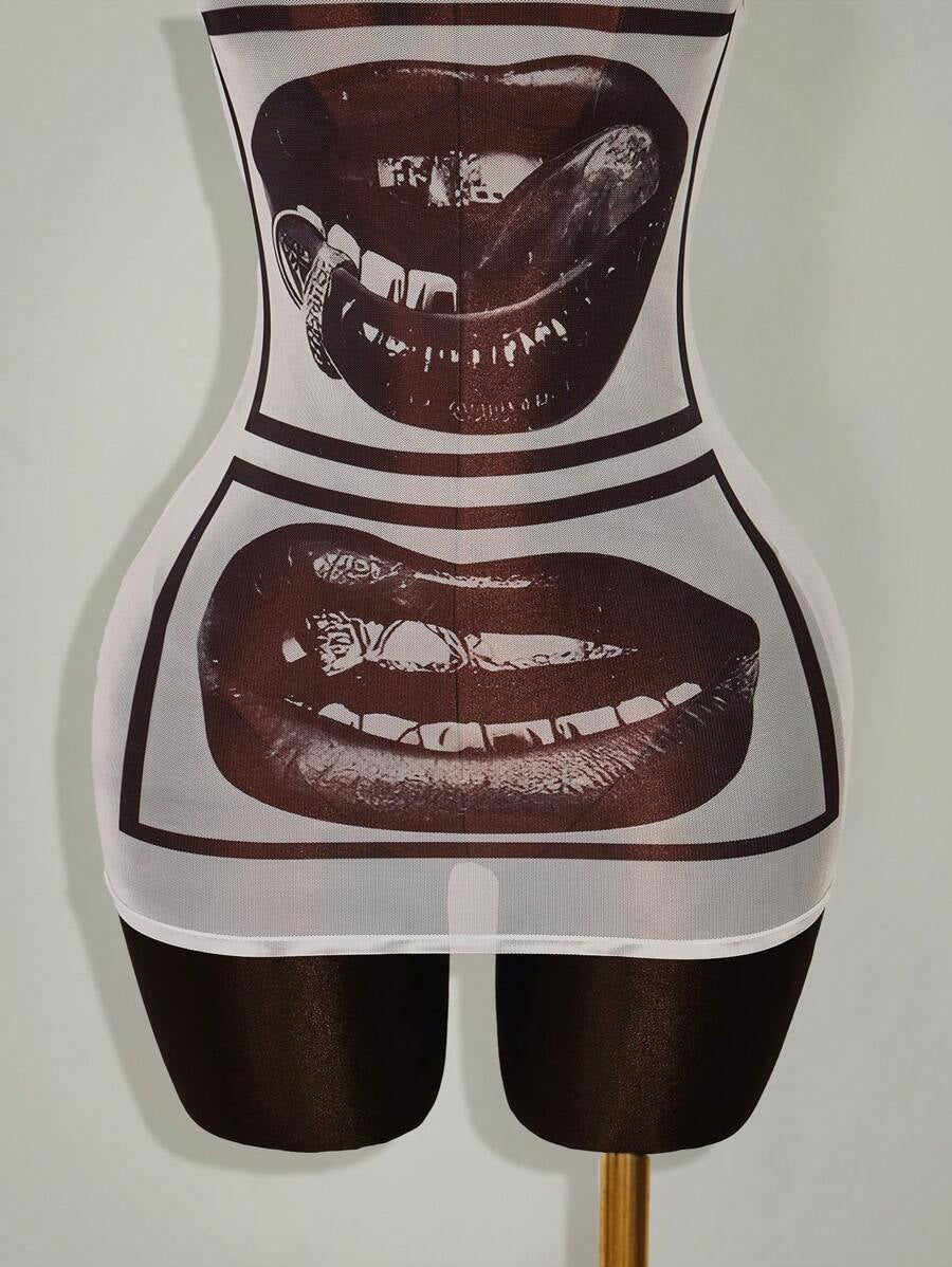 Graphic Print Sleeveless Bodycon Mini Dress