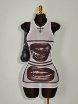 Graphic Print Sleeveless Bodycon Mini Dress