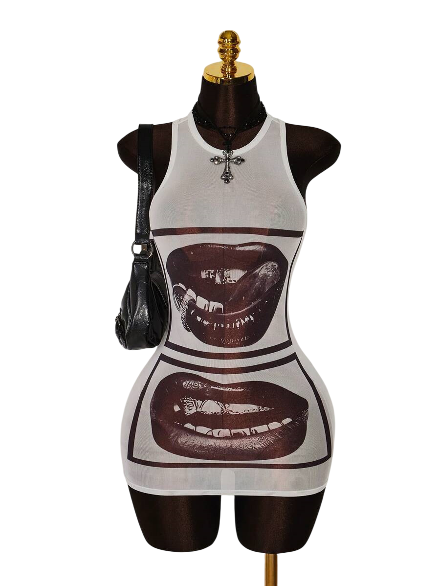 Graphic Print Sleeveless Bodycon Mini Dress