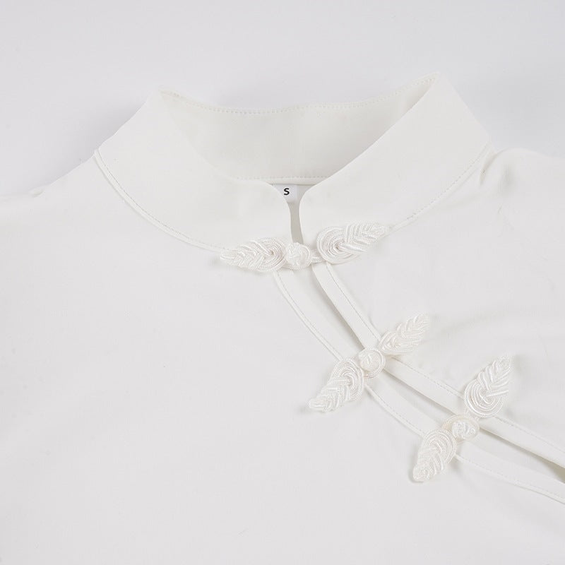 Mandarin Collar Cutout Slim Fit Casual Top