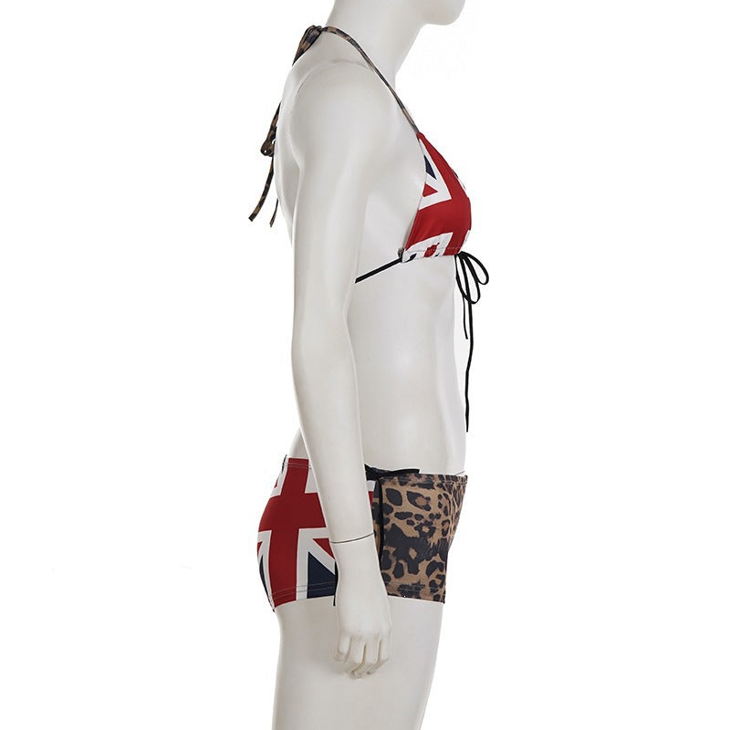 Leopard & Union Jack Triangle Bikini Set