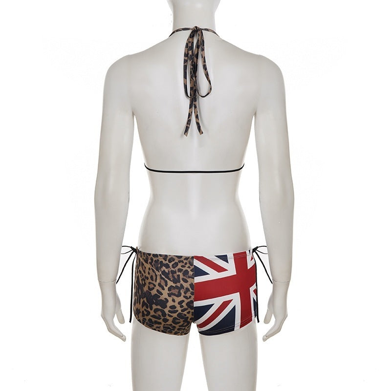 Leopard & Union Jack Triangle Bikini Set