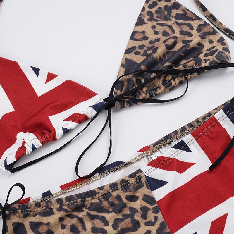 Leopard & Union Jack Triangle Bikini Set