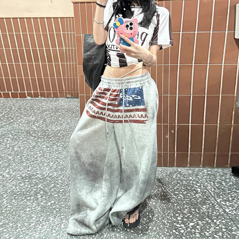 American Flag Print Wide Leg Lounge Pants