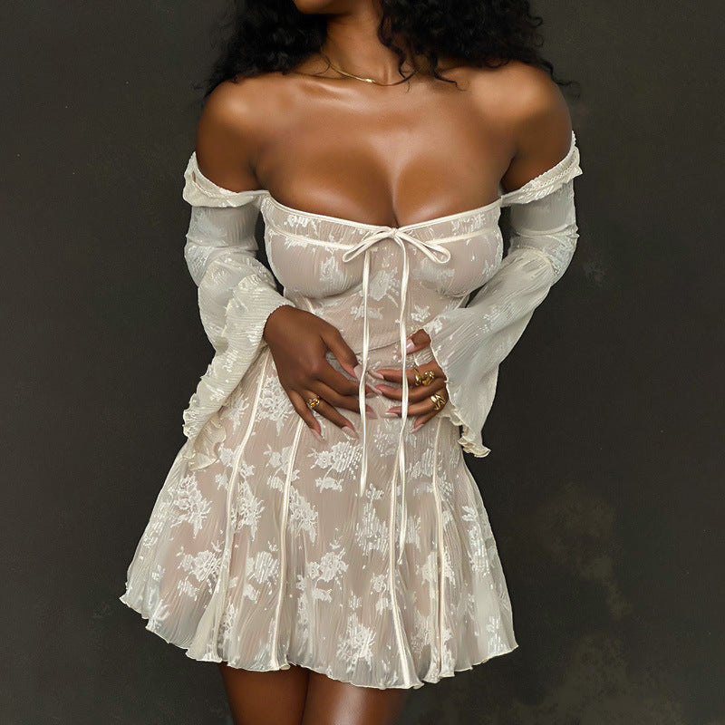 Floral Lace Long Sleeve Mini Skater Dress