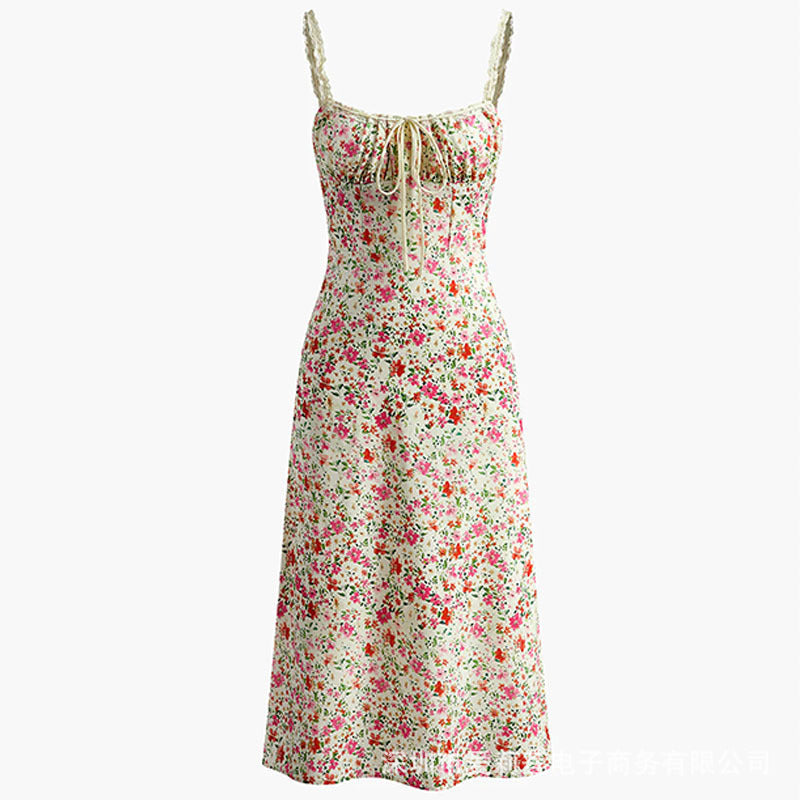 Floral Print Ruched Cami Maxi Summer Dress