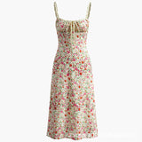 Floral Print Ruched Cami Maxi Summer Dress