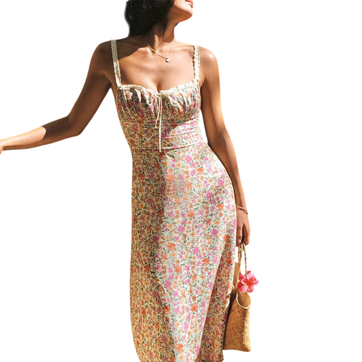 Floral Print Ruched Cami Maxi Summer Dress