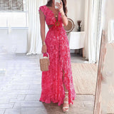 Paisley Print Cutout Ruffle Sleeve Maxi Dress