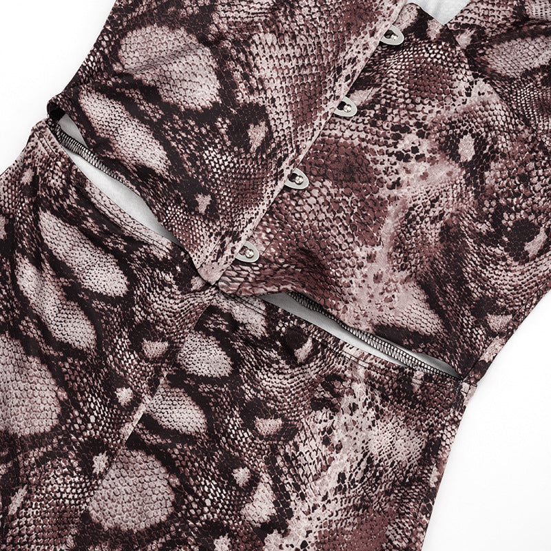 Snake Print Keyhole Bodycon Romper for Women