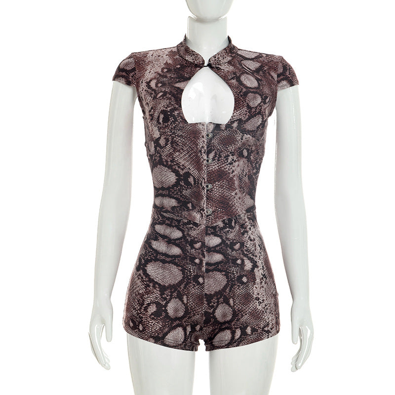 Snake Print Keyhole Bodycon Romper for Women