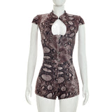 Snake Print Keyhole Bodycon Romper for Women