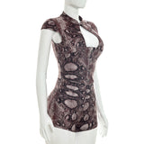 Snake Print Keyhole Bodycon Romper for Women