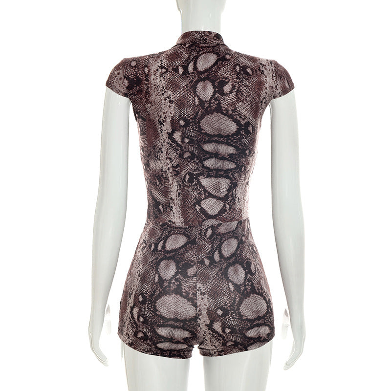 Snake Print Keyhole Bodycon Romper for Women