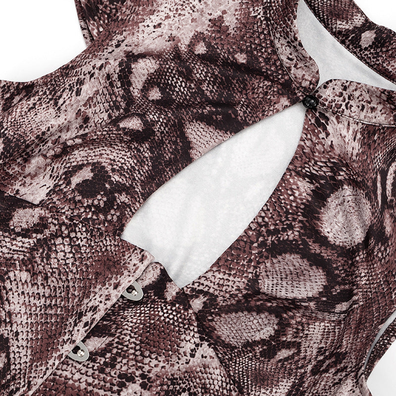 Snake Print Keyhole Bodycon Romper for Women