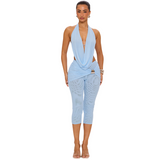 Halter Neck Draped Cutout Capri Jumpsuit Women